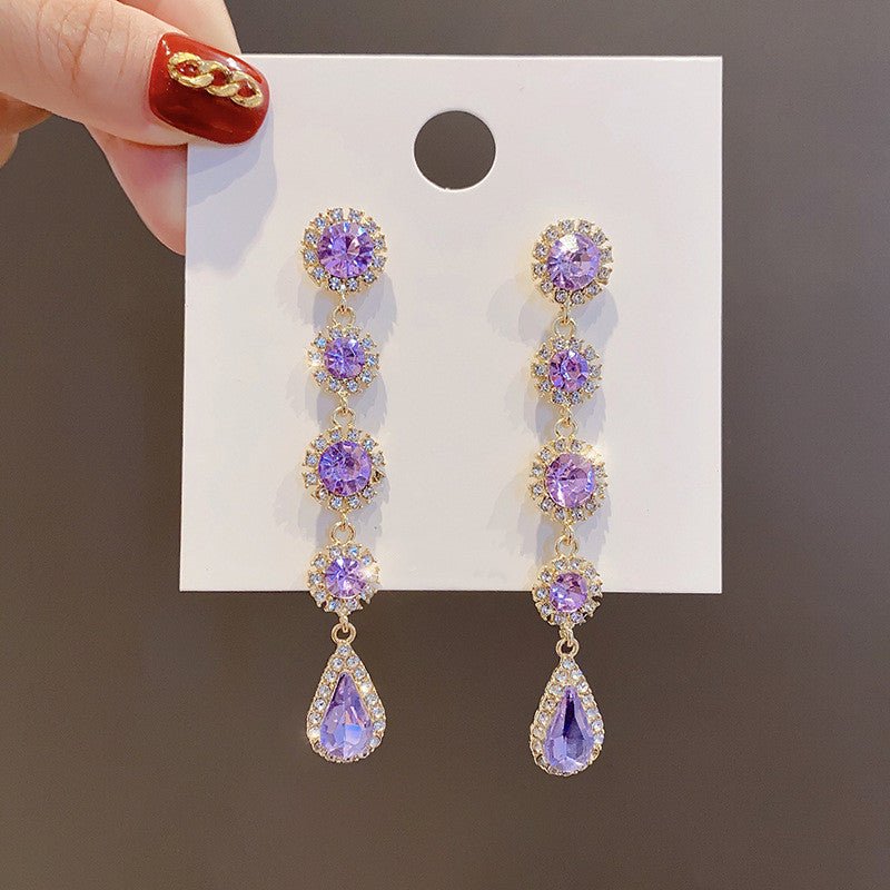 Exaggerated Full Diamond Large Water Drop Gemstone Earrings Feminine-Jewearrings