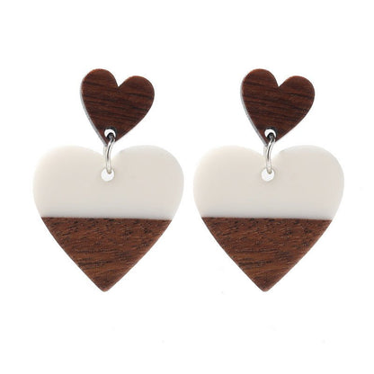 Exaggerated Geometry Heart-shaped Wood Acrylic Earrings For Women-Jewearrings