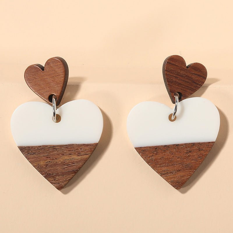 Exaggerated Geometry Heart-shaped Wood Acrylic Earrings For Women-Jewearrings