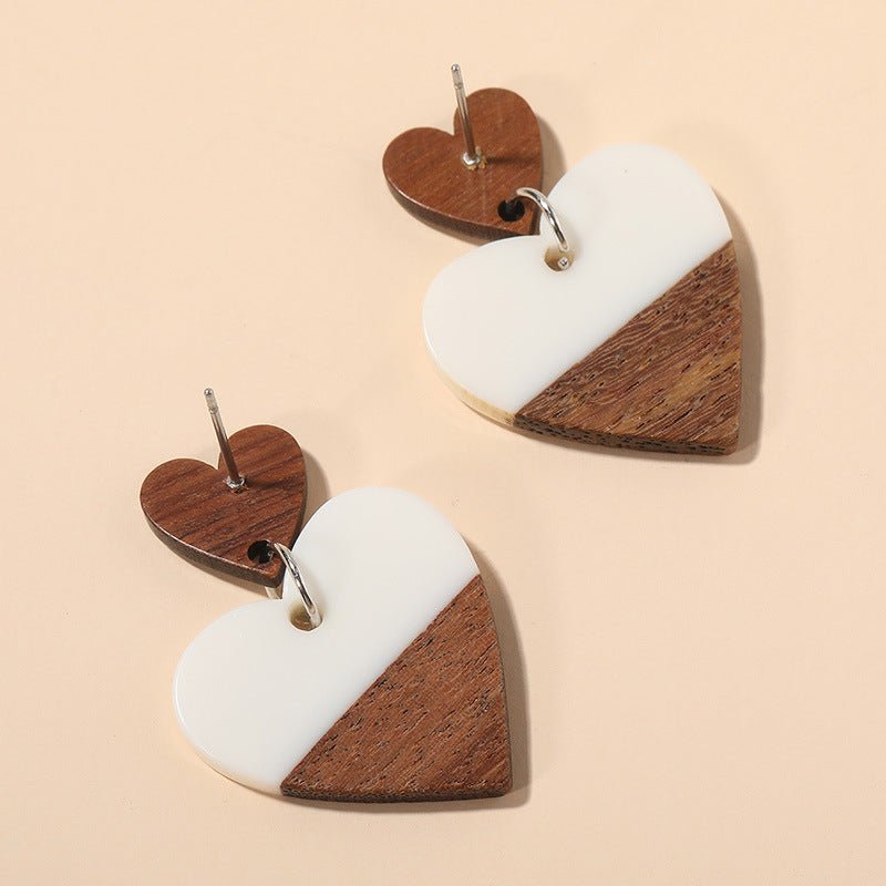 Exaggerated Geometry Heart-shaped Wood Acrylic Earrings For Women-Jewearrings