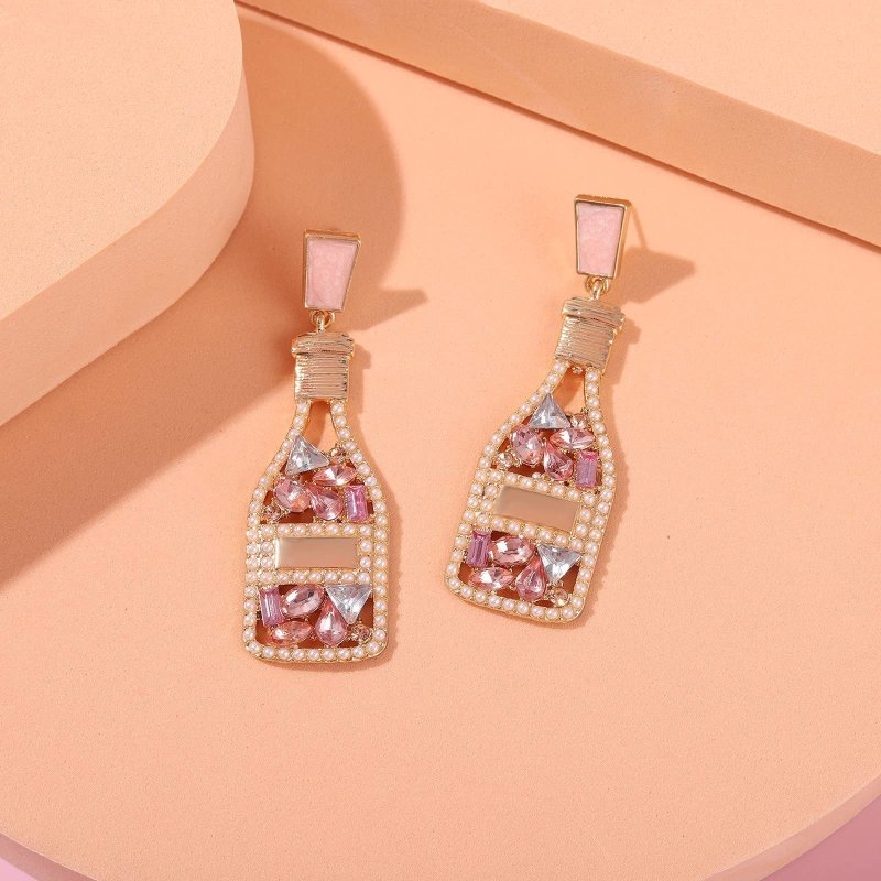 Exaggerated Hollow Diamond Wine Bottle Metal Oil Drop Earrings-Jewearrings