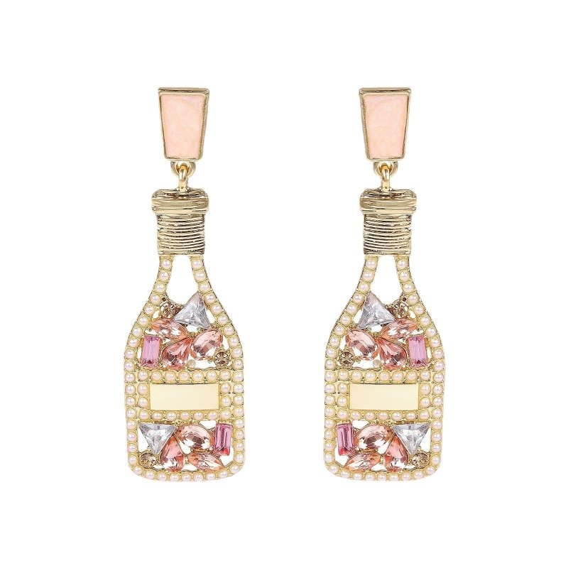 Exaggerated Hollow Diamond Wine Bottle Metal Oil Drop Earrings-Jewearrings