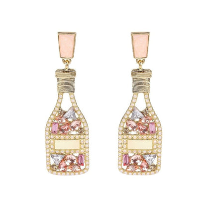 Exaggerated Hollow Diamond Wine Bottle Metal Oil Drop Earrings-Jewearrings