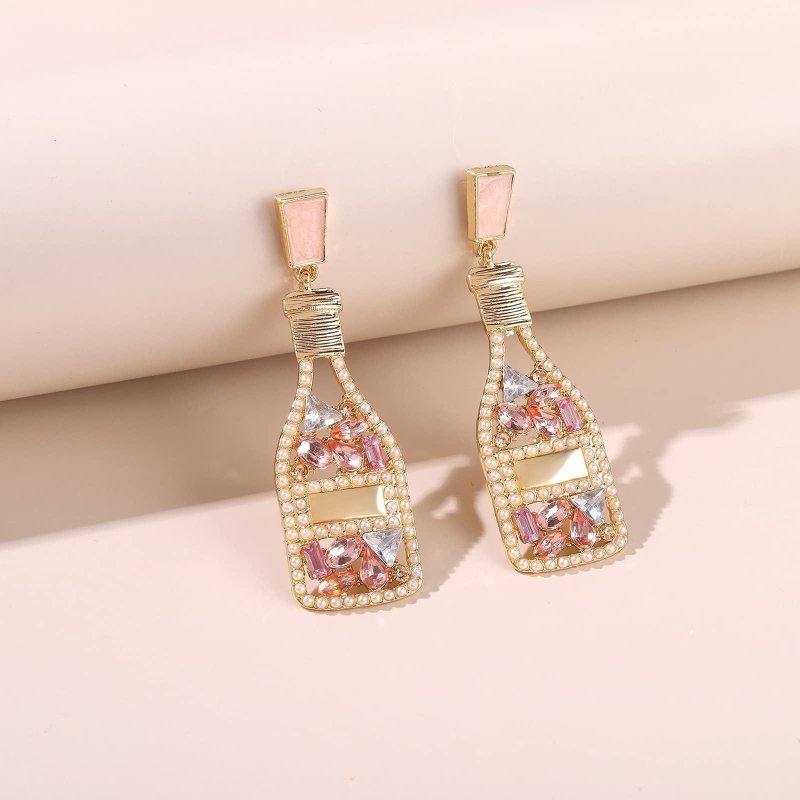 Exaggerated Hollow Diamond Wine Bottle Metal Oil Drop Earrings-Jewearrings