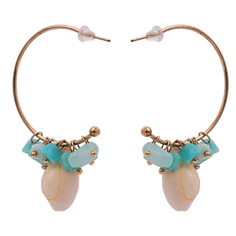 Exaggerated Semi-precious Stone Shell Earrings-Jewearrings