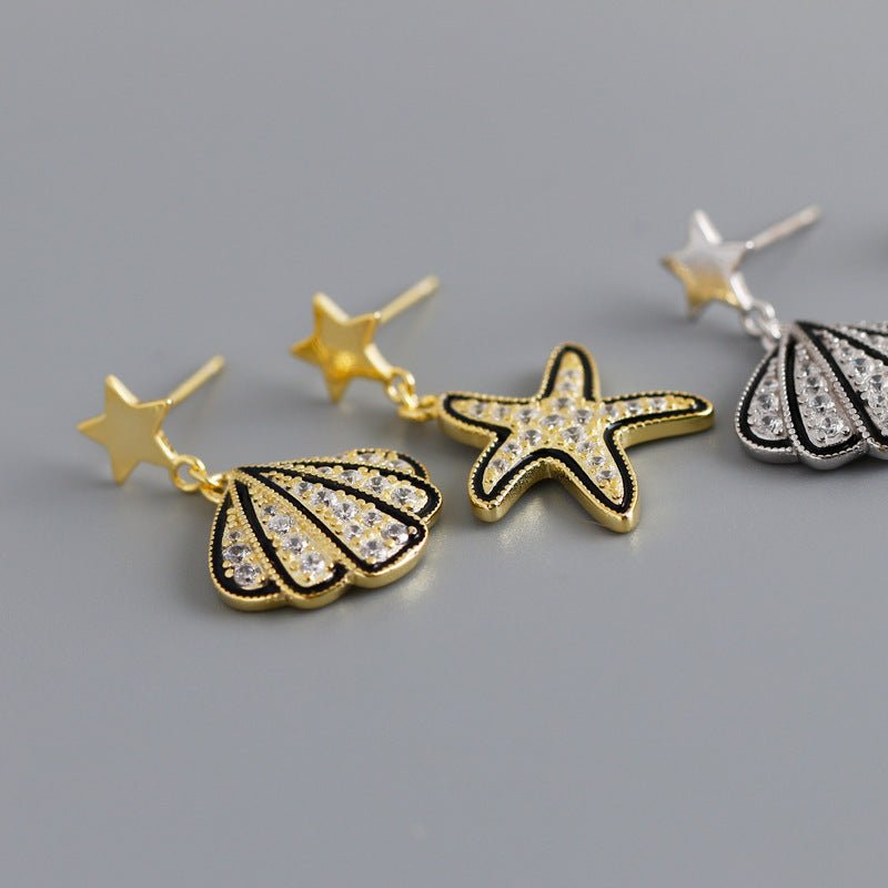 Exaggerated Shell Starfish Stud Earrings-Jewearrings