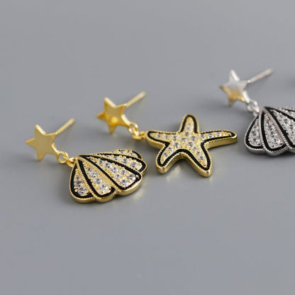 Exaggerated Shell Starfish Stud Earrings-Jewearrings