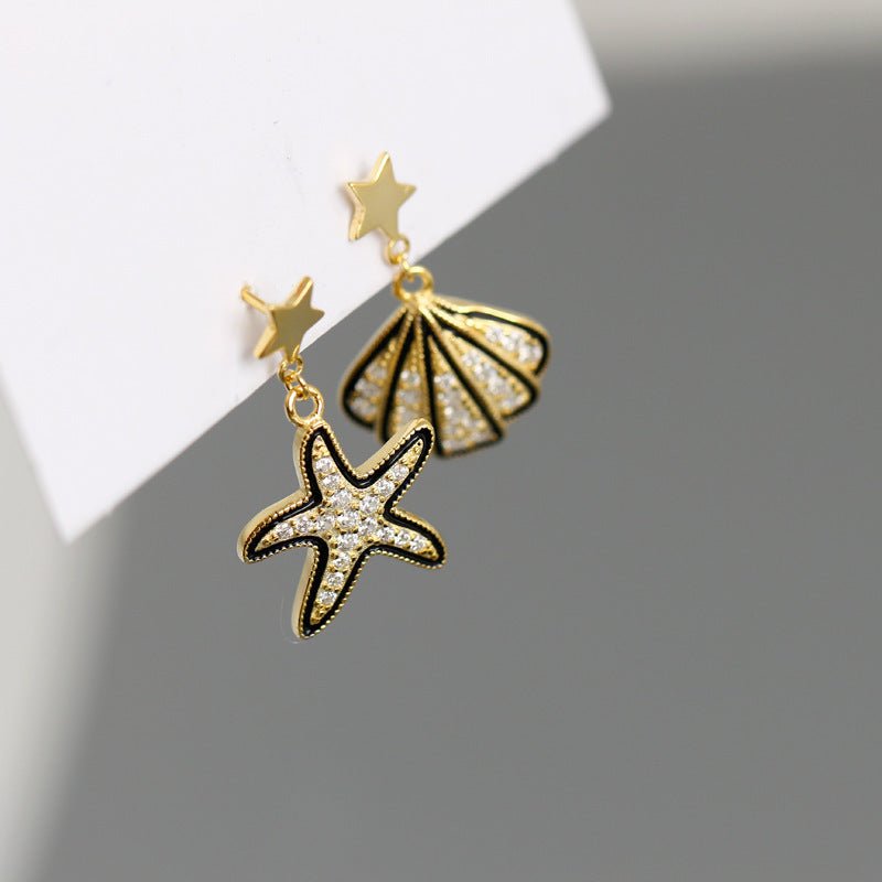 Exaggerated Shell Starfish Stud Earrings-Jewearrings