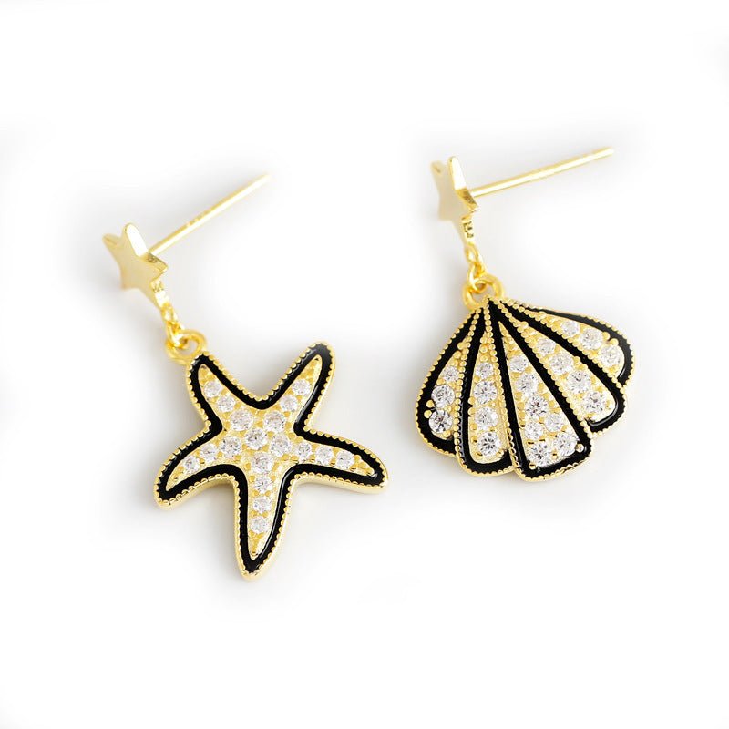 Exaggerated Shell Starfish Stud Earrings-Jewearrings