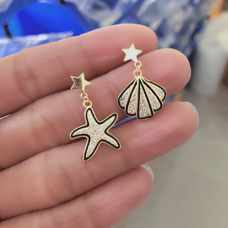 Exaggerated Shell Starfish Stud Earrings-Jewearrings