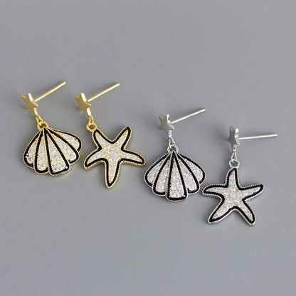 Exaggerated Shell Starfish Stud Earrings-Jewearrings