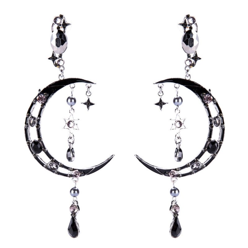 Exaggerated Temperament Drop Oil Diamond Earrings Moon-Jewearrings