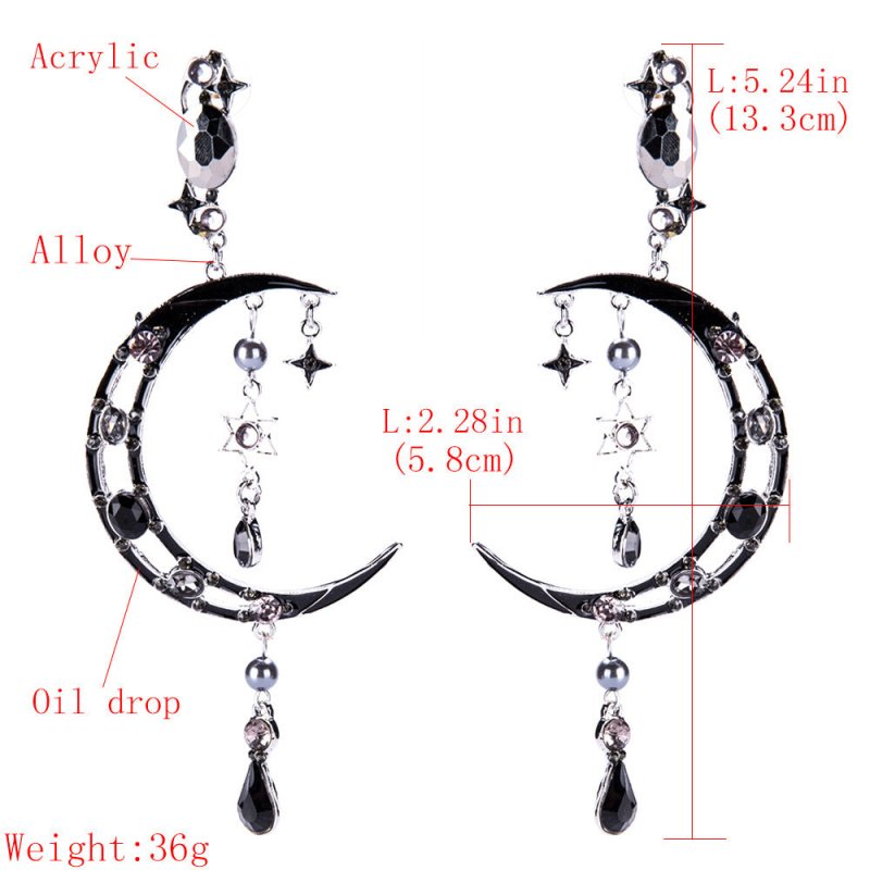 Exaggerated Temperament Drop Oil Diamond Earrings Moon-Jewearrings