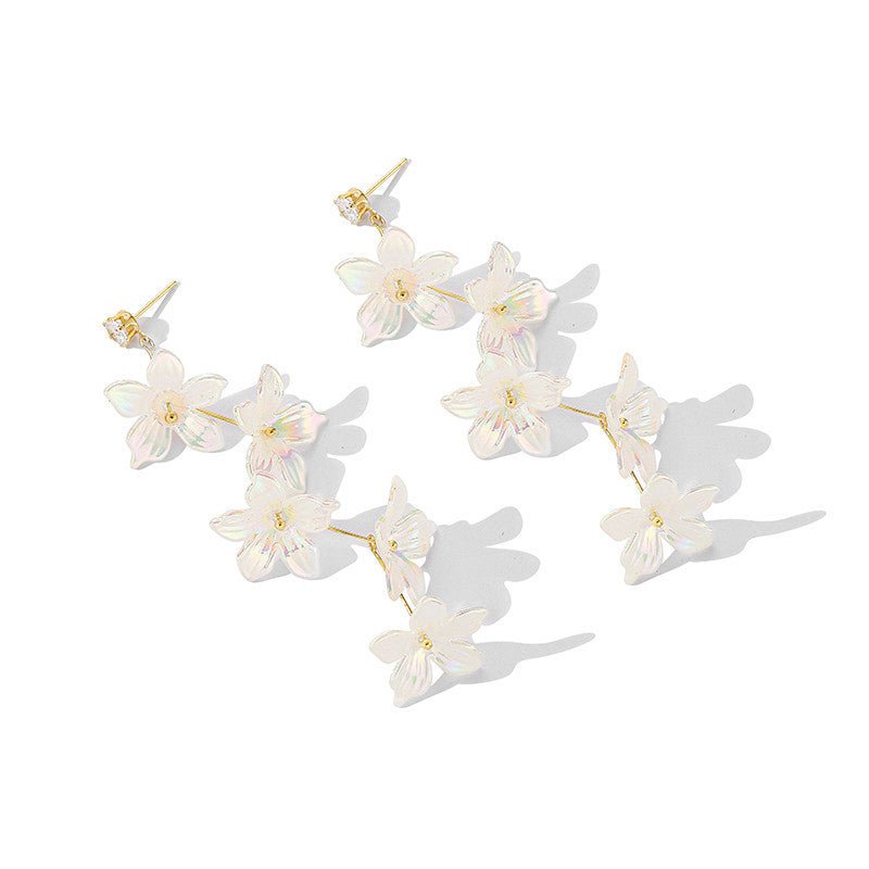 Exaggerated White Flower Earrings Tassel-Jewearrings