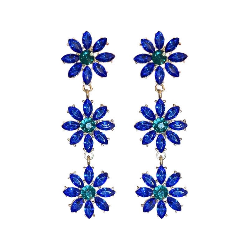 Exaggerating Unique Fashion Silver Stud Rhinestone-encrusted Flower Earrings-Jewearrings