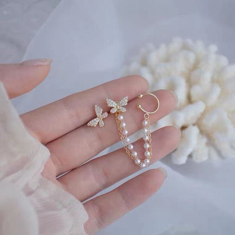 Explosive Pearl Chain Tassel Earrings Ear Bone Clip-Jewearrings