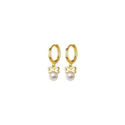 Exquisite Bow Artificial Pearl Earrings-Jewearrings