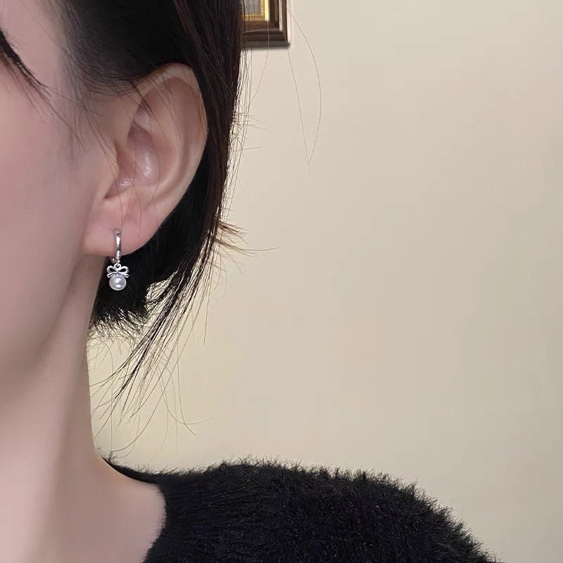 Exquisite Bow Artificial Pearl Earrings-Jewearrings