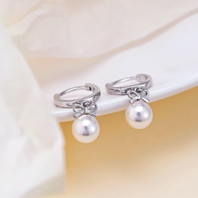 Exquisite Bow Artificial Pearl Earrings-Jewearrings