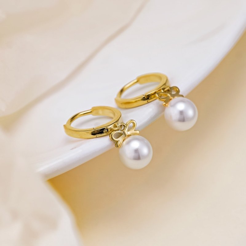 Exquisite Bow Artificial Pearl Earrings-Jewearrings