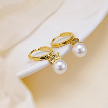 Exquisite Bow Artificial Pearl Earrings-Jewearrings