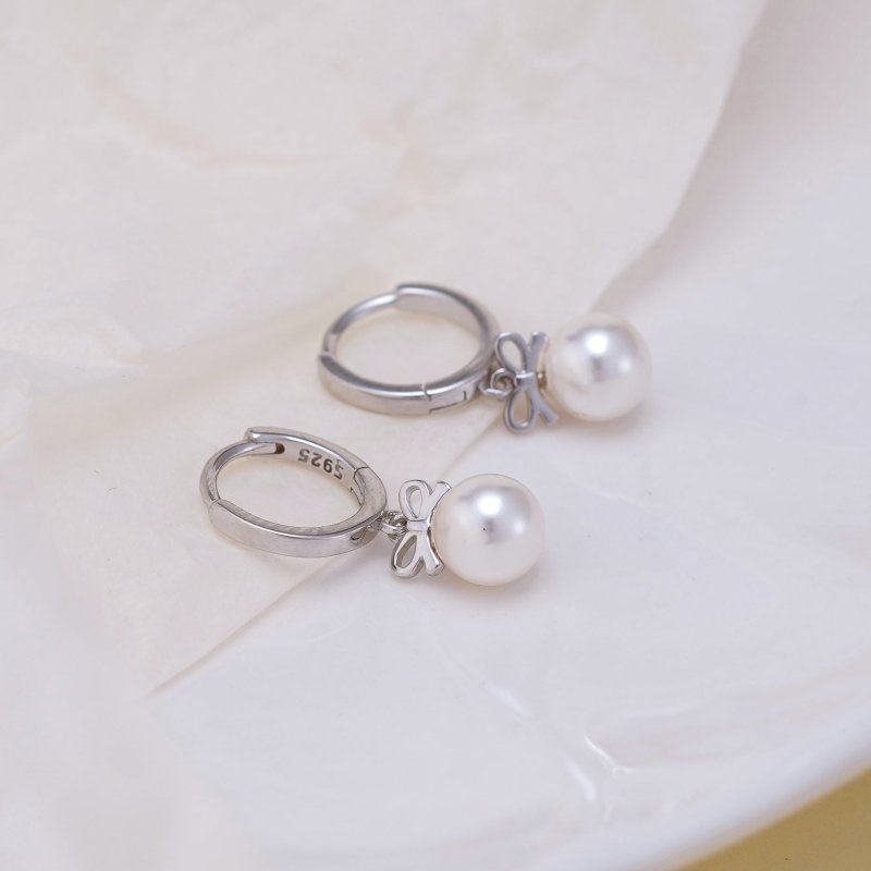 Exquisite Bow Artificial Pearl Earrings-Jewearrings