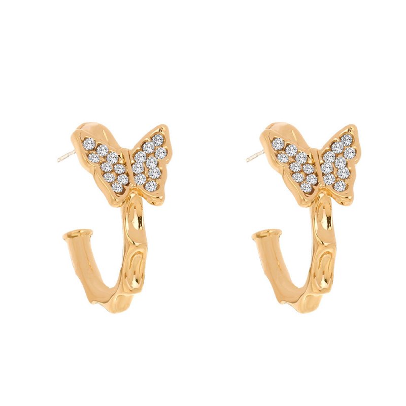 Exquisite Fashion Jewelry C-shaped Diamond-studded Butterfly Earrings Simple Temperament Geometric Exaggerated Earrings-Jewearrings