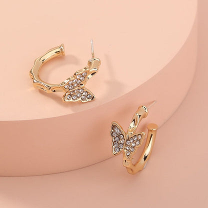 Exquisite Fashion Jewelry C-shaped Diamond-studded Butterfly Earrings Simple Temperament Geometric Exaggerated Earrings-Jewearrings