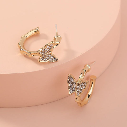 Exquisite Fashion Jewelry C-shaped Diamond-studded Butterfly Earrings Simple Temperament Geometric Exaggerated Earrings-Jewearrings