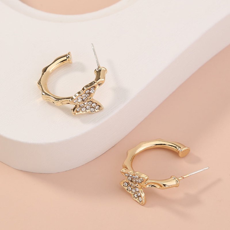 Exquisite Fashion Jewelry C-shaped Diamond-studded Butterfly Earrings Simple Temperament Geometric Exaggerated Earrings-Jewearrings