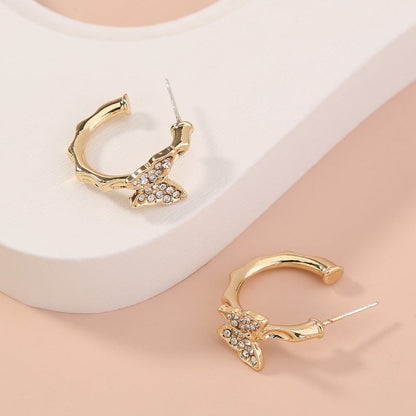 Exquisite Fashion Jewelry C-shaped Diamond-studded Butterfly Earrings Simple Temperament Geometric Exaggerated Earrings-Jewearrings