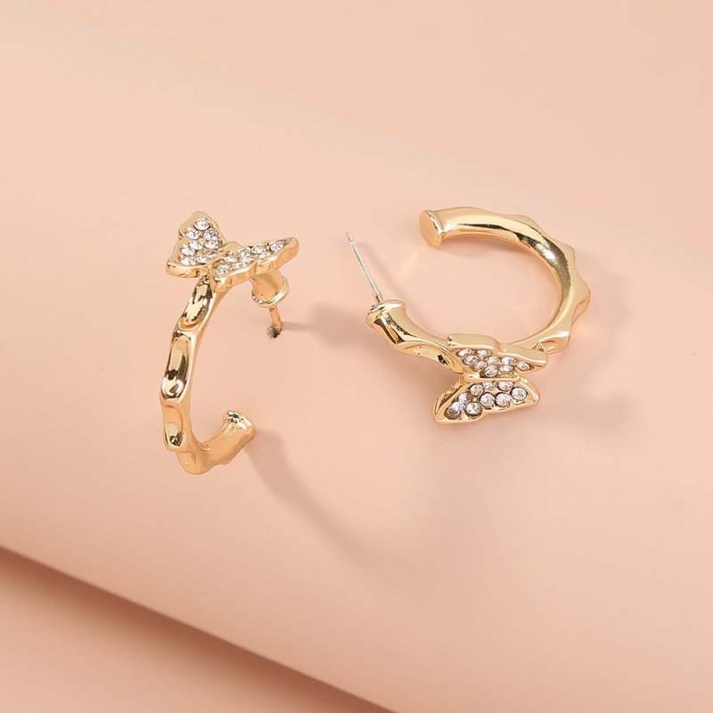 Exquisite Fashion Jewelry C-shaped Diamond-studded Butterfly Earrings Simple Temperament Geometric Exaggerated Earrings-Jewearrings