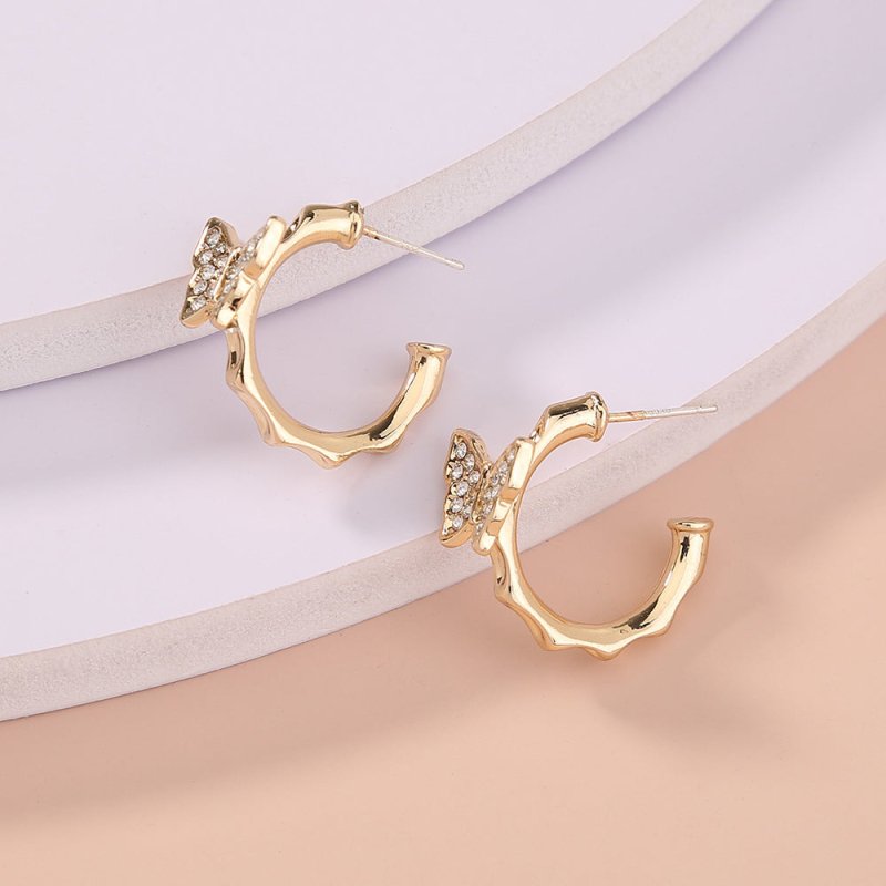 Exquisite Fashion Jewelry C-shaped Diamond-studded Butterfly Earrings Simple Temperament Geometric Exaggerated Earrings-Jewearrings