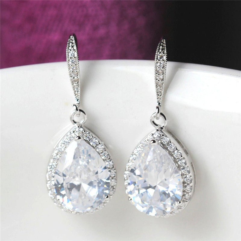 Exquisite Full Diamond Drop Zircon Earrings Women-Jewearrings