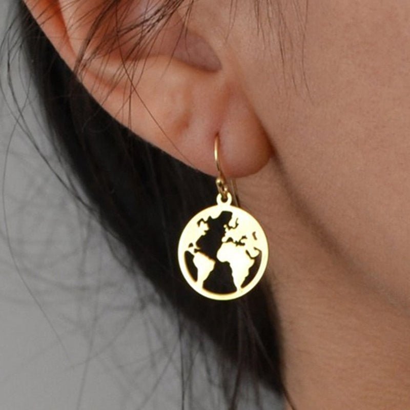 Exquisite gold world map earrings-Jewearrings