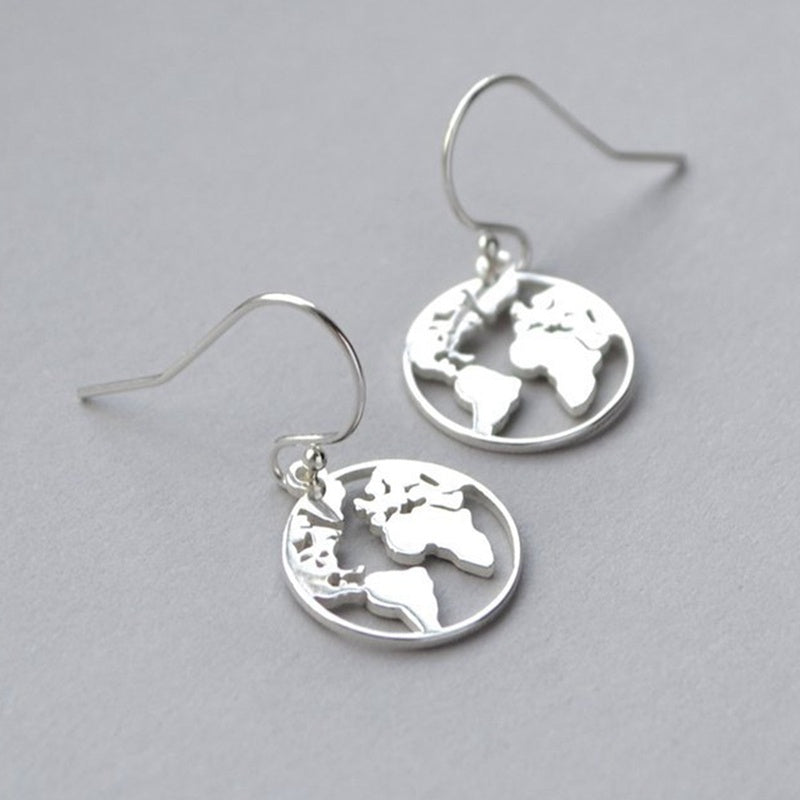 Exquisite gold world map earrings-Jewearrings