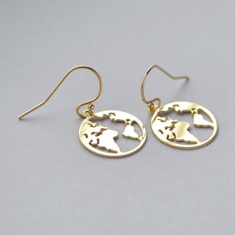 Exquisite gold world map earrings-Jewearrings