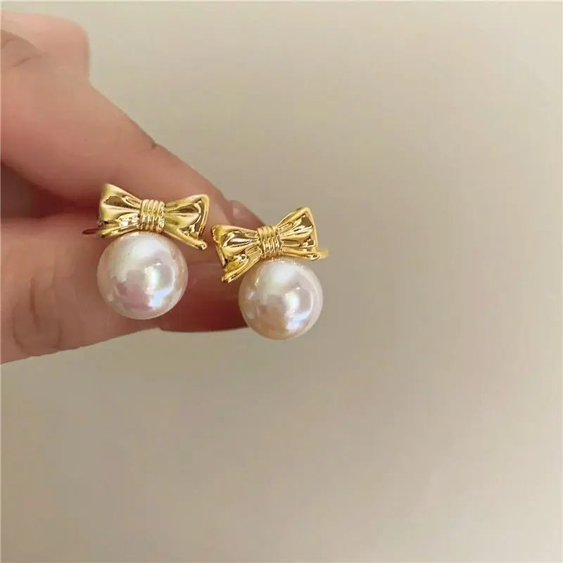 Exquisite Mini French Vintage Pearl Bow Earrings-Jewearrings