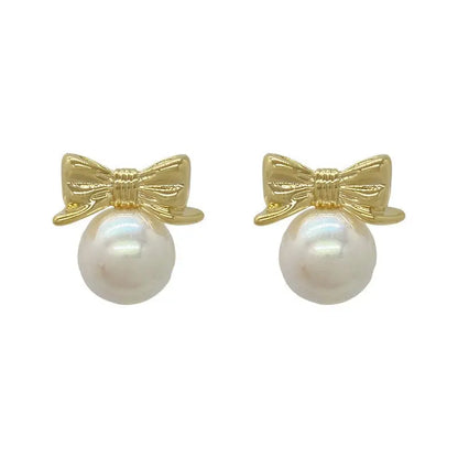 Exquisite Mini French Vintage Pearl Bow Earrings-Jewearrings