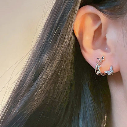 Exquisite Shining Diamond Butterfly Studs Mosquito Coil Ear Clip Non-pierced Earrings-Jewearrings