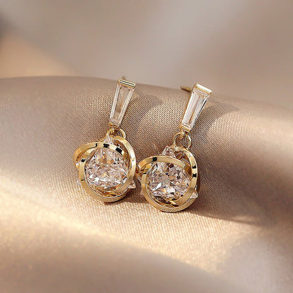 Exquisite Triangular Zircon Pendant Earrings Round Cross Gold Color Ear Stud Women Wedding Party Jewelry Gift-Jewearrings