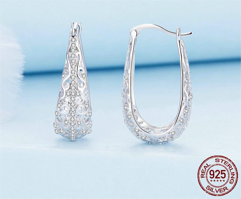 Exquisite White Gold Plated Pattern Ear Ring Female British Retro Luxury Style S925 Silver Earrings Eardrops-Jewearrings