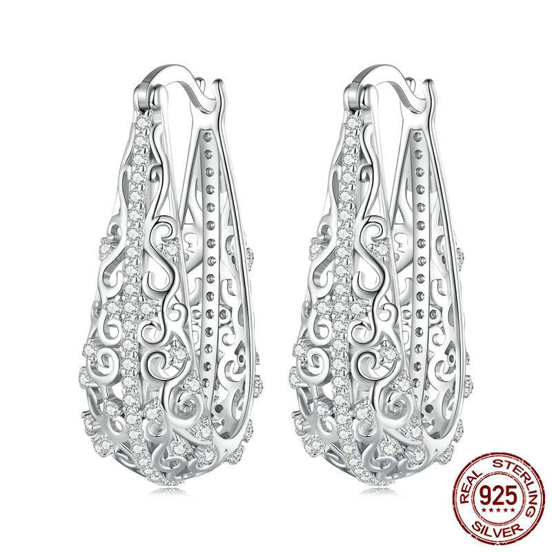 Exquisite White Gold Plated Pattern Ear Ring Female British Retro Luxury Style S925 Silver Earrings Eardrops-Jewearrings