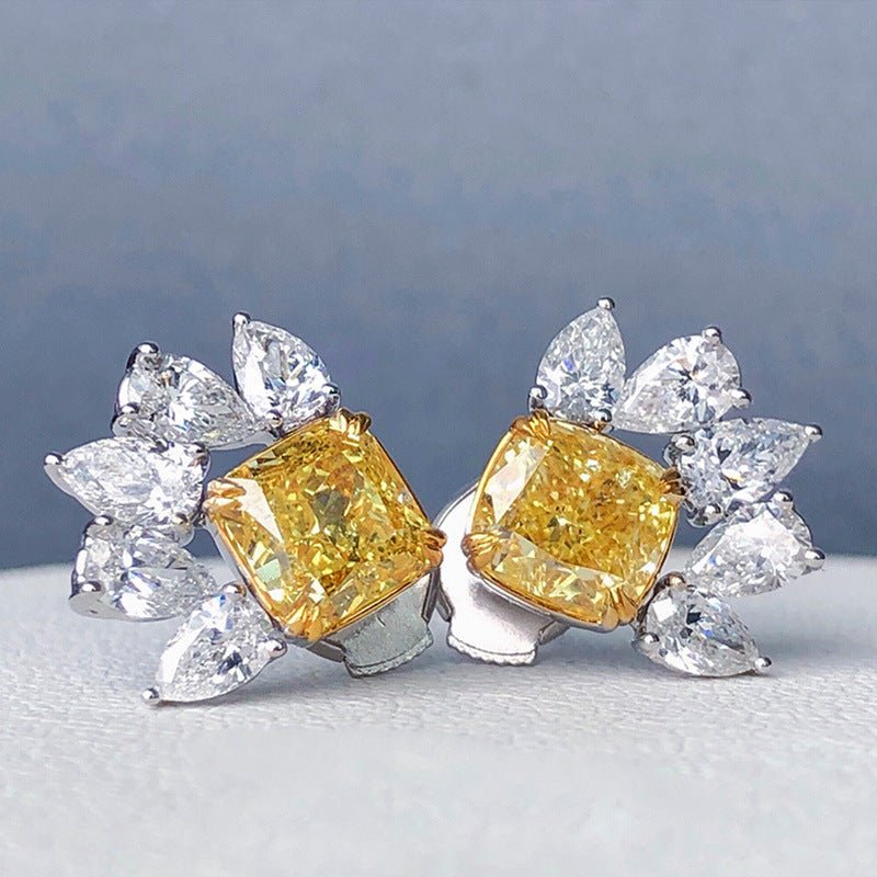 Exquisite Zircon Yellow Diamond Inlaid Water Drop Earrings-Jewearrings