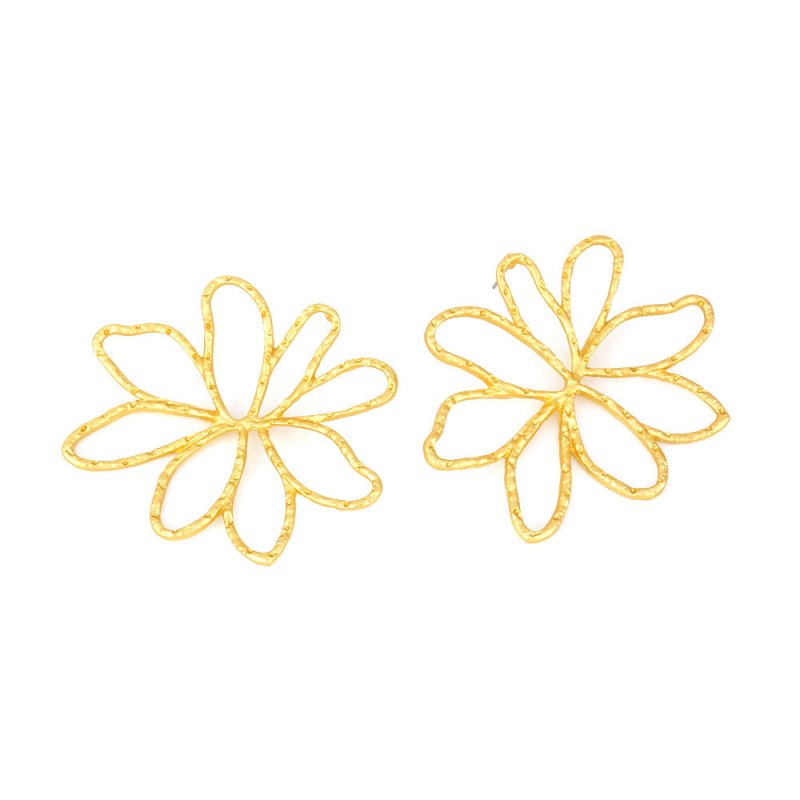 Eye-catching Hollow Matte Gold Alloy Flower Earrings-Jewearrings