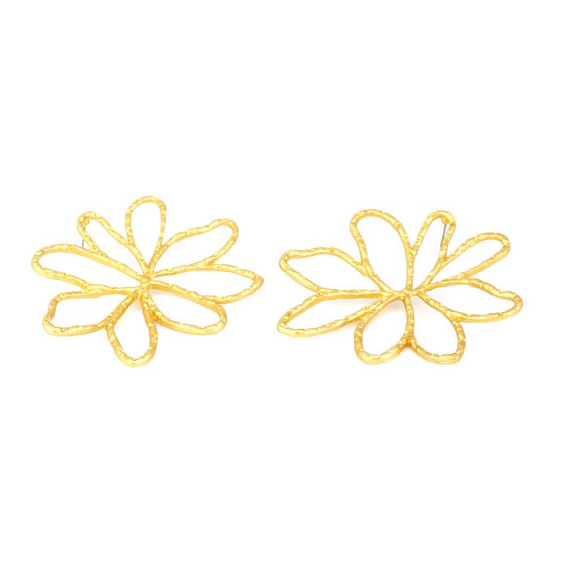 Eye-catching Hollow Matte Gold Alloy Flower Earrings-Jewearrings