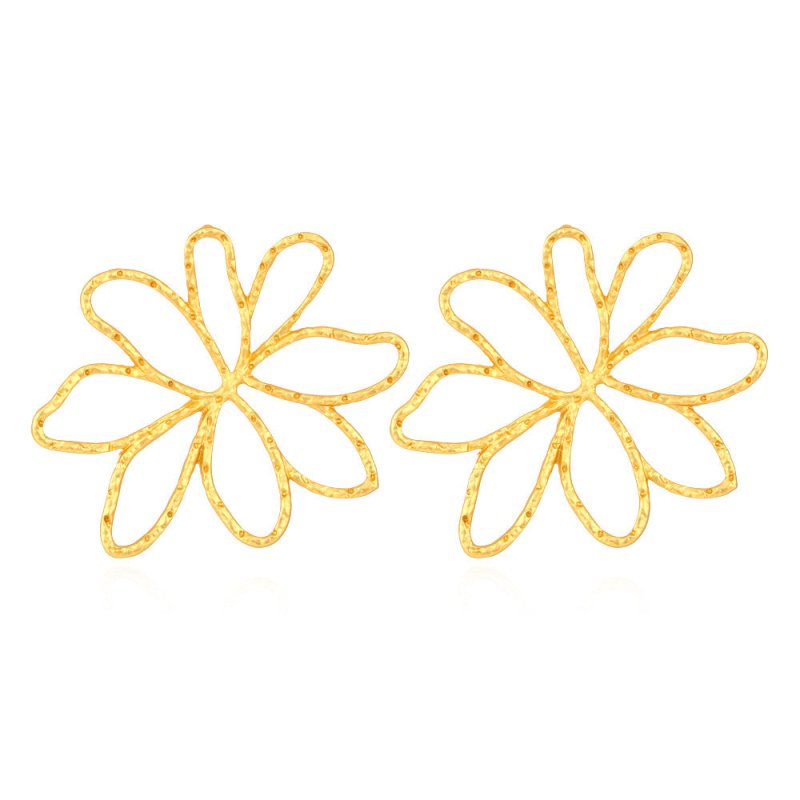 Eye-catching Hollow Matte Gold Alloy Flower Earrings-Jewearrings