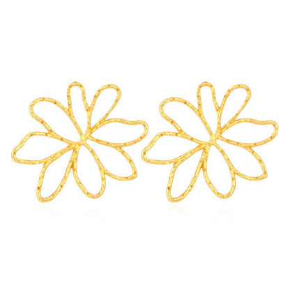 Eye-catching Hollow Matte Gold Alloy Flower Earrings-Jewearrings