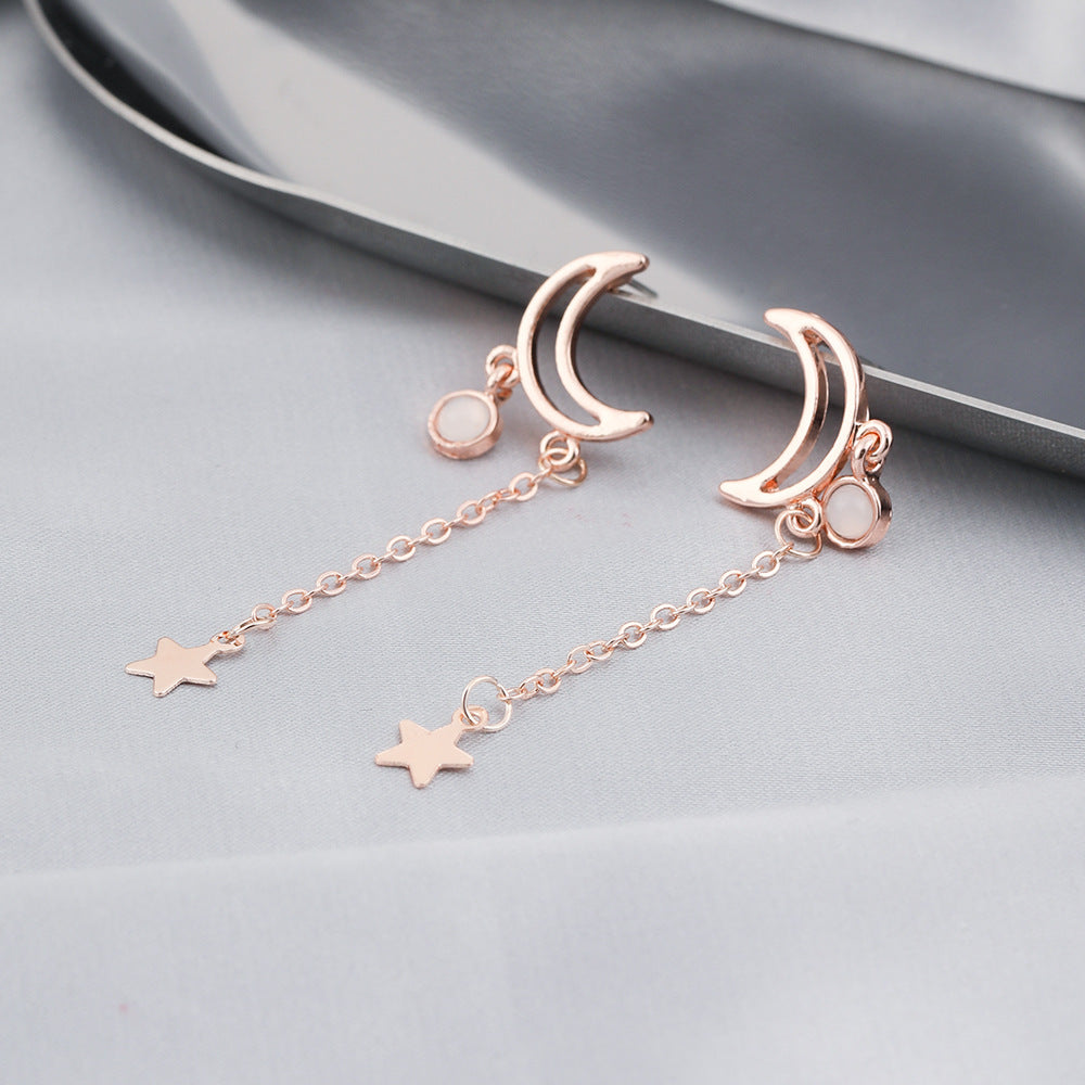 Trendy Earrings Rose Gold Lifting Star Moon-Jewearrings