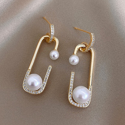 Korean Version Of Imitation Pearl Personality Wild Geometric Type Women's Earrings-Jewearrings